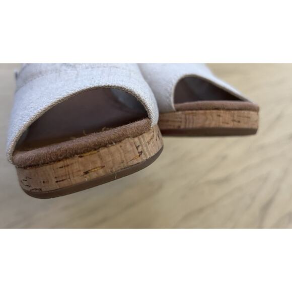 TOMS Classic Espadrille Wedge 7.5 Cork Platform Open Toe Crosshatch Jacquard - Picture 9 of 14
